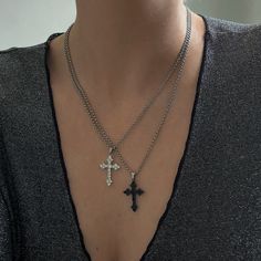 𝑪𝒁 𝑮𝑶𝑻𝑯𝑰𝑪 𝑪𝑹𝑶𝑺𝑺 𝑵𝑬𝑪𝑲𝑳𝑨𝑪𝑬 * handmade in Los Angeles * Solid Stainless Steel Rolo Link Chain + hardware * Cubic Zirconia Cross Pendant in Clear or Black * choose your length (Short 15"-18" or Long 18"-22") This necklace features a shiny gothic-style cross pendant with a dainty link style chain. It is adjustable and perfect for layering. Feel free to get it wet, it will not tarnish or fade. ♥ Please allow 1-5 days before shipment | Each piece is made by hand Message me with any Black Metal Cross Chain Necklace, Black Cross Chain Necklace Gift, Black Cross Chain Necklace As Gift, Gift Black Cross Chain Necklace, Gothic Black Necklace With Silver Chain, Black Pendant Necklace With Chain, Gothic Clavicle Chain Necklace With Cross Pendant, Black Metal Cross Necklace With Adjustable Chain, Gothic Cross Pendant Clavicle Chain Necklace