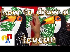 two children's hands are drawing toucans with colored pencils