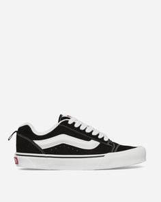 Vans Knu Skool Sneakers Black / True White.A throwback to the skate parks of the 90s, but with a modern twist. Vans reissues the Knu Skool, a model first released in 1998 and inspired by the Vans Old Skool, a must-have comfort and identity for any fan of the Californian brand..Suede Upper.Overstuffed Tongue.3D Sidestripe.EVA Foam EcoCush™ Footbed.EcoWaffle™ Rubber Outsole.Style Code: VN0009QC6BT1 Heeled Rain Boots, Sneakers Vans, High Heel Rain Boots, Men's Vans, Shoe Inspo, Vans Shop, Backpack Tote Bag, Vans Sneakers, Mens Vans