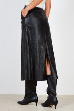 - Fit: True to size- Materials: 95% polyester, 5% polyurethane- Thickness: Moderate- Sheerness: None- Stretch: Low- Lining: None- Care: Gentle wash cold and dry in shade Sleek Midi Skirt, Sleek Party Midi Skirt, Sleek Midi Skirt For Fall, Sleek Spring Pencil Skirt, Midi Length, Sleek Long Pencil Skirt For Spring, Sleek Spring Midi Skirt, Spring Shiny Skirt, London Free, Buy Now Pay Later