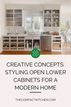 a kitchen with white cabinets and wooden floors is featured in the article creative concepts styling open lower cabinets for a modern home