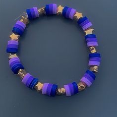 Please Do Not Hesitate To Message Me If You Want The Bracelet Bigger Or Smaller. Or Want It Customized! (*)_ Dark Purple Bracelet, Purple Bracelet Ideas, Clay Bead Designs, Make Clay Beads, Colorful Bead Bracelets, Clay Bracelets, Purple Beaded Bracelets, Clay Bead Necklace, Bracelet Inspo