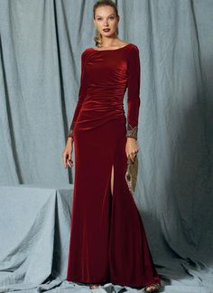 Velvet Dress Pattern, Evening Gown Pattern, Long Velvet Dress, Formal Dress Patterns, Long Dress Patterns, Evening Dress Patterns, Dresses By Pattern, Vogue Dress