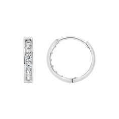 Decorated with dazzling, round-cut cubic zirconia gemstones, these 14k gold huggie hoops are sure to light up your look. Decorated with dazzling, round-cut cubic zirconia gemstones, these 14k gold huggie hoops are sure to light up your look. Length: 3/8 in. Backings: click-it Metal: 14k gold Plating: rhodium Finish: polished Packaging: boxedSTONE DETAILS Stone type: cubic zirconia Total weight: 1/4 ct. Shape: round brilliant Setting: channel Size: One Size. Color: White. Gender: female. Age Grou Cubic Zirconia Huggie Earrings, Huggie Diamond Earrings With Vs Clarity, Vs Clarity Diamond Huggie Earrings, Diamond White Vvs Clarity Huggie Earrings, Round Cubic Zirconia Huggie Earrings With Sparkling Stones, Small Hoop Earrings In White Gold With Cubic Zirconia, Classic White Gold Cubic Zirconia Huggie Earrings, White Gold Small Hoop Earrings Cubic Zirconia, White Gold Cubic Zirconia Channel Set Earrings