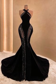 Item Details Fabric: Satin Silhouette: Mermaid Sleeves: Sleeveless Corset Mermaid Prom Dress, Halter Corset, डिजाइनर कपड़े, Hot Prom Dress, Prom Dress With Train, Classy Prom, Makeup Tip, Black Evening Gown, Classy Prom Dresses