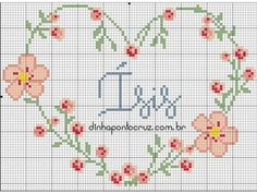 a cross stitch pattern with pink flowers and the word i love you written on it