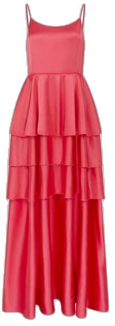 Elegant Pink Maxi Dress With Ruffled Skirt, Pink Tiered Maxi Dress With Ruffled Skirt, Pink Tiered Maxi Dress For Evening, Elegant Pink Maxi Dress With Ruffled Straps, Satin Maxi Dress With Ruffles For Prom, Pink Satin Maxi Dress With Ruffles, Silk Maxi Dress With Ruffles And Tiered Skirt, Elegant Pink Tiered Maxi Dress, Orange Accessories