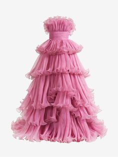 Strapless Pink Prom Dress, Pink And Blue Gown, Prom Dresses Ruffles, Pink Frilly Dress, Floral Print Wedding Dress, Prom Dresses Tulle, Black Wedding Dress Gothic, Crazy Dresses, Beautiful Ball Gowns