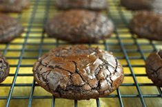 chocolate cookies cooling on a wire rack