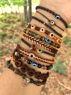 Fall Bracelets-evil Eye Bracelet Brown Evil Eye Brown Fashion - Etsy Israel Brown Evil Eye, Butterfly Bracelets, Bracelets Hippie, Jewelry Butterfly, Autumn Bracelet, Estilo Hippie, Hippie Bracelets, Butterfly Bracelet, Rustic Jewelry