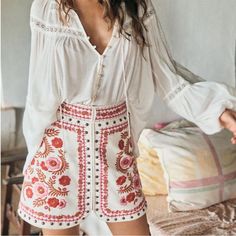 Sold Out Gorgeous Remi Skirt! Nwt Less Elsewhere. Hard To Find! White Bohemian Mini Skirt For Vacation, White Bohemian Mini Skirt For Spring, Chic White Embroidered Skirt, White Embroidered Mini Skirt, White Embroidered Skirt For Vacation, White Bohemian Mini Skirt, Bohemian Red Skirt For Day Out, Fitted White Bohemian Mini Skirt, Bohemian White Lined Skirt