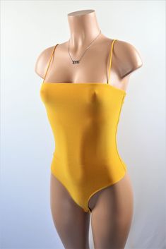 Size: L, Color: Mustard Square Neck Bodysuit, Square Neck, Double Layer, Mustard, Rompers, One Piece, Square, Women's Top, Color