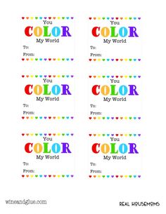 printable gift tags with the words you color my world