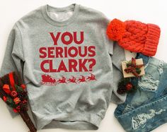 You Serious Clark Christmas Vacation Sweatshirt Christmas Vacation Shirts Vinyl, Christmas Vacation Sweaters, You Serious Clark, Christmas Party Shirts, Holiday Sweatshirt, Christmas Vacation, Drawstring Hoodie, Party Shirts, White Sweatshirt