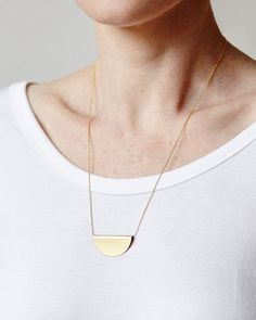 FELMAN large HALF MOON necklace/semi circle | Etsy Everyday Crescent Necklace With Delicate Chain, Minimalist Crescent Brass Necklaces, Minimalist Half Moon Necklace With Adjustable Chain, Minimalist Crescent Necklaces For Everyday, Minimalist Half Moon Clavicle Chain Necklace, Minimalist Jewelry With Adjustable Half Moon Chain, Minimalist Half Moon Yellow Gold Necklace, Minimalist Yellow Gold Necklace With Moon Charm, Minimalist Brass Pendant Necklace