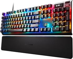 a computer keyboard with colorful lights on it