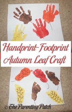 an autumn leaf craft made with handprint footprints