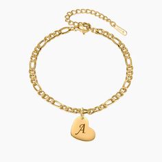 Heart Initial Engraved Anklet | Dorado Fashion 18k Gold Chain, Rose Gold Metal, Precious Jewelry, Ankle Bracelets, Personalized Necklace, Gold Plated Silver, Rose Gold Plates, Precious Metals, Design Your Own