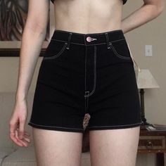 Item: Contrast Stitch Black And White Shorts, Nwt Brand: H&M Size: 6 (Model Is 5’8, 125 Lbs, Size 4) Original Price: Unknown From A Smoke/Pet Free Home And Is Freshly Washed/Cleaned/Disinfected #Smallbusiness #Shorts #Cute #Blackshorts #Trendy High Waist Black Bottoms With Built-in Shorts, Fitted Black Bottoms With Built-in Shorts, Casual Short Bottoms With Contrast Trim, Trendy High Waist Black Bottoms, Trendy High-waisted Black Bottoms, Black Mid-rise Summer Pants, Mid-rise Black Summer Pants, Spring Fitted Bottoms With Contrast Stitching, Fitted Bottoms With Contrast Stitching For Spring