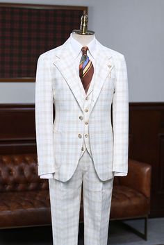 Buy Alfred Fashion White Plaid 3 Pieces Notched Lapel Slim Fit Suit for men from allaboutsuit. Huge collection of Notched Lapel Single Breasted men's suit sets at low offer price & discounts, free shipping & custom made. Order Now. Semi-formal Custom Fit Single Breasted Sets, Semi-formal Single Breasted Custom Fit Set, Tailored White Single-breasted Three-piece Suit, Tailored White Business Sets, Fitted White Suit, White Single-breasted Three-piece Suit For Business, Long Red Evening Dress, Simple Wedding Dress Short, White Wedding Suit