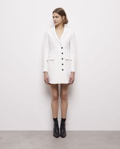 Short ecru dress for women | The Kooples - US Crepe Blazer, The Kooples, Modern Outfits, Blazer Dress, Dress For Women, White Shorts, Ready To Wear, Blazer, Womens Dresses