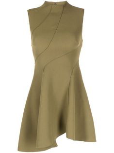 olive green jersey texture seam detailing round neck rear zip fastening sleeveless A-line asymmetric hem thigh-length Green Jersey, Texture Fabric, Dress Inspo, Birthday Dress, Lady Dior, Birthday Dresses, French Style, Jersey Dress, Cocktail Dress Party