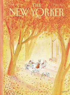 the new yorker magazine cover with an image of people sitting at tables under trees