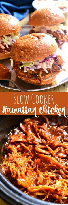 slow cooker hawaiian chicken recipe with pulled pork and bbq sauce on the side