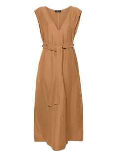 D5441255 FABIANA FILIPPI A-LINE DRESS WITH BELT Dresses Beige, V Neck Midi Dress, Sand Beige, Sweaters Knitwear, Emilio Pucci, Stunning Dresses, Womens Fall, Denim Top, Waist Belt