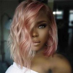 13X4 Lace Front 100% Human Hair Wigs Pre Plucked Pink Color Short Wave Pink Wigs | eBay Shadow Roots, Ombré Hair, Best Short Haircuts, Rose Gold Hair, Hair Detangler, Dark Blonde, Gold Hair, Wig Styles, Twist Hairstyles