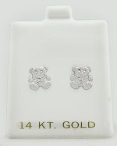 GREAT DEAL TEDDY BEAR 14K white Gold EARRINGS Carat: 14K Solid white Gold  (not plated) Dimensions: 9 mm x  8 mm - each Earring measurements Post Push Back Locks  ---------------------------------------------------------  ENTER OUR SHOP HERE for more beautiful jewelry:  https://www.rfrcorporation.com  We custom make all type of Jewelry   We will work with you through the fun designing process. Just Email Us @ rfrcorporation@gmail.com with your design ideas  or pictures and get a free quote.   + 14k Gold White Hypoallergenic Earrings, Nickel-free 14k Gold White Earrings, Nickel-free White 14k Gold Earrings, White 14k Gold Nickel-free Earrings, Teddy Bear Earrings, Designing Process, Beautiful Gold Rings, Grey Sapphire, Bear Earrings