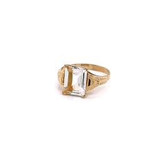 Vintage 1940's 10k yellow gold rectangular stone ring. The ring would be a great travel ring. The size of the ring is a 7, and has the ability to be resized. The height of the ring off of the finger is 4.3mm. The width of the band is 2mm. Center stone measures 10mm x 7.7mm Classic Signet Ring With Rectangular Gemstone, Classic Rings With Rectangular Gemstone, Classic Rectangular Gemstone Ring, Formal Birthstone Ring With Rectangular Stone, Classic Rectangular 14k Stamped Rings, Classic Crystal Ring With Rectangular Gemstone, Gold Birthstone Ring With Rectangular Stone For Formal Occasions, 14k Gold Rings With Center Stone, Square Cut, Art Deco Gold Jewelry With Rectangular Stone