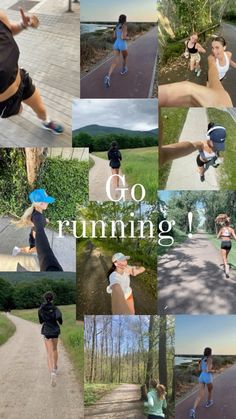 a collage of photos with the words go running on them and pictures of people jogging