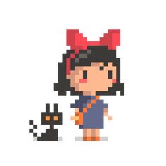 a pixel art girl with a cat on her head and an animal in the background