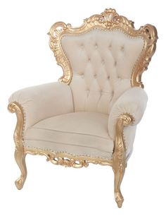 an ornate gold and white chair on a white background