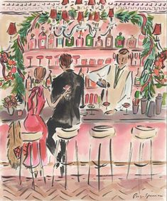 a drawing of two people sitting at a bar