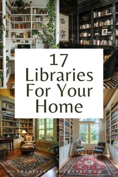 Jun 22, 2024 - Designing a home library is about creating a personal haven that not only houses your collection of books but also reflects your style, interests, and the Study Room And Library, Cool Home Library Ideas, Library With Ladder Book Wall, Girly Library Room, Spare Room Library, Book Corner Living Room, Farmhouse Library Room Ideas, Small Room Library Ideas