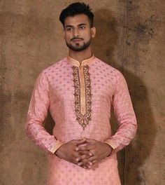 This Is The Finest Quality Silk Kurta Pajama Set With Set Suitable For India Wedding, Festivals And Social Gatherings * Fabric - Silk With Lining * Work Type - Fine Embroidery and Booti Work * Choice of Bottoms - Pant/ Churidar / Dhoti /Patiala Note For Perfect Fitting * Pls Check Your Body Chest Exact Measurement With Out Adding Any Space or Gap From Your Side * Kindly Mention Your Height While Placing The Order Pls Not - We can Also provide Jewellery, Shoe & Stole 🔺Disclaimer: Product Colour Embroidered Traditional Fit Kurta For Wedding, Embroidered Wedding Kurta With Traditional Fit, Embroidered Wedding Kurta In Traditional Fit, Wedding Kurta With Chikankari Embroidery In Traditional Fit, Traditional Wedding Kurta With Traditional Fit, Bollywood Style Sets With Resham Embroidery, Traditional Wear With Pallu For Wedding, Pink Art Silk Kurta With Intricate Embroidery, Pink Sherwani For Diwali And Traditional Ceremonies