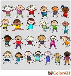 a group of children with their arms in the air and holding hands out to each other