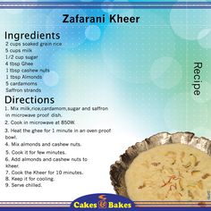 the recipe for zaframi kheeer is shown here