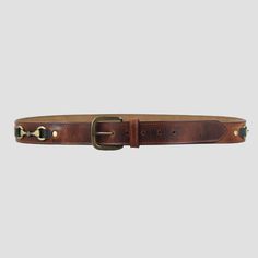 * A lovely brown leather belt with grey suede detailing.  * Features two snaffle bit fitments - one on each side.  * Belt width - 1.5 inch (4cm) Size Guide XS - 6/8 Dress - Waist 25" - 27"  S - 8/10 Dress - Waist 27" - 29"  M - 10/12 Dress- Waist 29" - 32"  L - 14/16 Dress - Waist 32" - 36"  XL - 16/20 Dress - Waist 37" - 42" Classic Brown Belt For Ranch, Brown Western Style Formal Belts And Suspenders, Brown Leather Belts And Suspenders With Brass Hardware, Brown Belts And Suspenders With Antique Buckle For Business, Brown Leather Rodeo Belt, Brown Leather Belt For Rodeo, Brown Belt With Antique Buckle For Ranch, Side Belt, Snaffle Bit