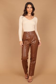 Layah Knit Sweater - Beige - Petal & Pup USA Brown Leather Pants Outfit, Affordable Pants, Brown Leather Pants, Trendy Trouser, Leather Pants Outfit, Petal And Pup, Knitwear Sweater, Baggy Style, Leather Style