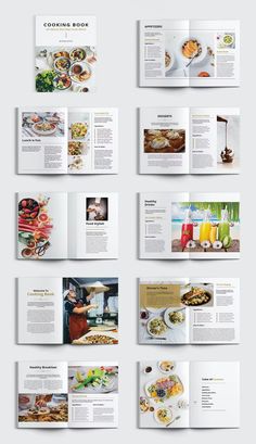 an open magazine is shown with several different pages on the front and back, all in white