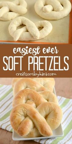 soft pretzels on a plate with the words easy ever soft pretzels