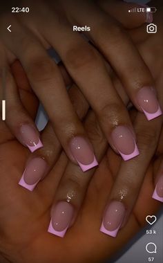 Hot Pink And Blue French Tip Nails, Hand Painted French Tip Nails, Straight Line French Tip Nails, Sharp Square Acrylic Nails, Cute Short Pink Acrylic Nails, French Manicure With Black Tips, Medium Size Nails Acrylic, Rosa French Nails