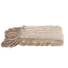 a beige blanket with fringes on it