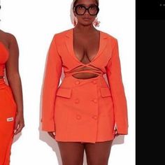 Brand New Bbx Brand Blazer Dress Size S Questions? Leave A Comment Below! Chic Fitted Orange Blazer, Chic Orange Fitted Blazer, Fitted Mini Blazer Dress For Brunch, Orange Blazer Dress, Orange Blazer, Power Suit, Blazer Dress, Orange Red, Leave A Comment