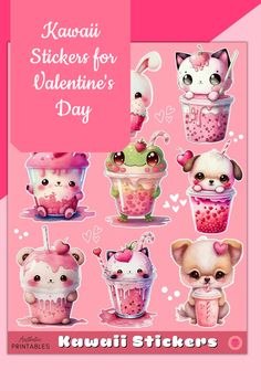 the kawaii stickers for valentine's day are available in several different designs