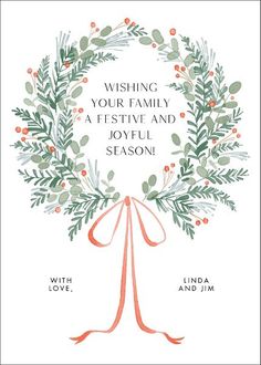 a christmas card with the words wishing your family a festive and joyful season