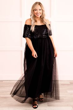 dress, maxi, black, sequin Evening Sequin Tulle Dress For Party Season, Tulle Sequin Dress For Prom Season, Fall Party Tulle Dress, Fall Party Dress With Tulle Skirt, Glamorous Bridesmaid Sequin Dress For Party Season, Bridesmaid Sequin Dress For Party Season, Glamorous Bridesmaid Sequin Dress, Holiday Black Embellished Maxi Dress, Black Sequin Bridesmaid Dress Plus Size